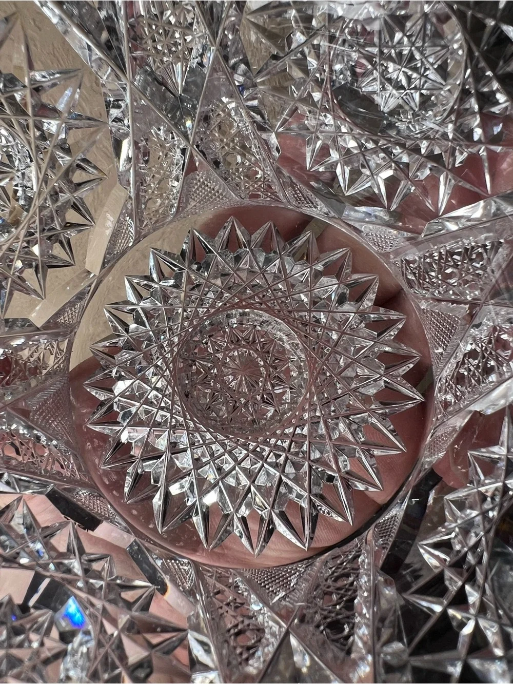 Vintage American Brilliant Style Cut Crystal Bowl, Deep Cut Glass Starburst Bowl